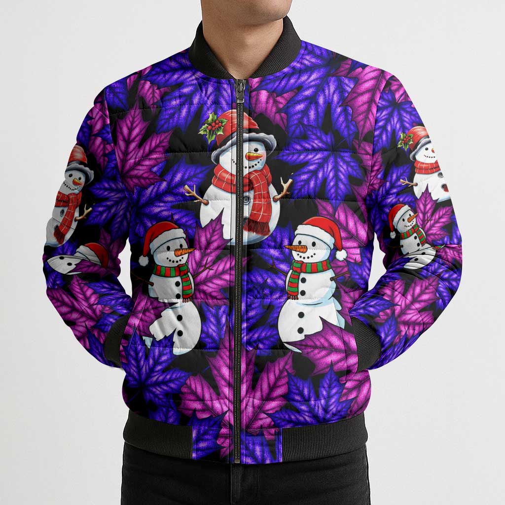 Christmas Snowman Leaves Bomber Puffer Jacket Xmas Holiday Patterns - Wonder Print Shop