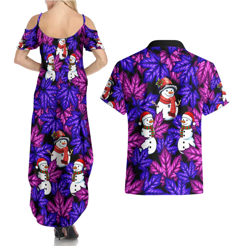 Christmas Snowman Leaves Couples Matching Summer Maxi Dress and Hawaiian Shirt Xmas Holiday Patterns - Wonder Print Shop