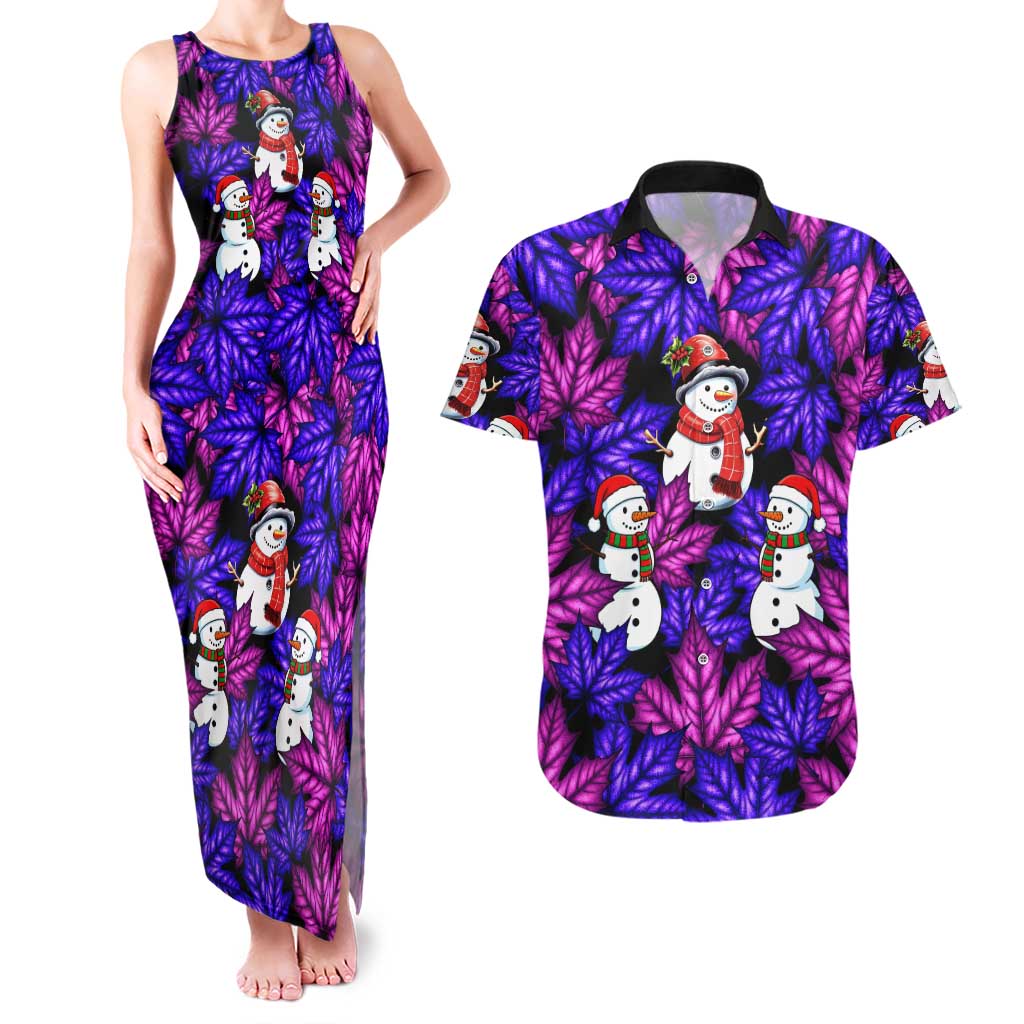 Christmas Snowman Leaves Couples Matching Tank Maxi Dress and Hawaiian Shirt Xmas Holiday Patterns - Wonder Print Shop