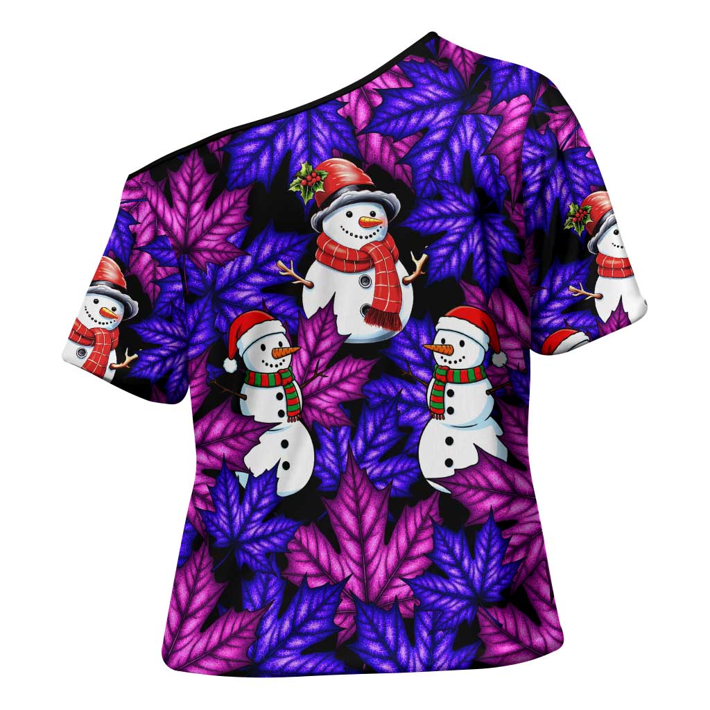 Christmas Snowman Leaves Cross Shoulder Shirt Xmas Holiday Patterns - Wonder Print Shop