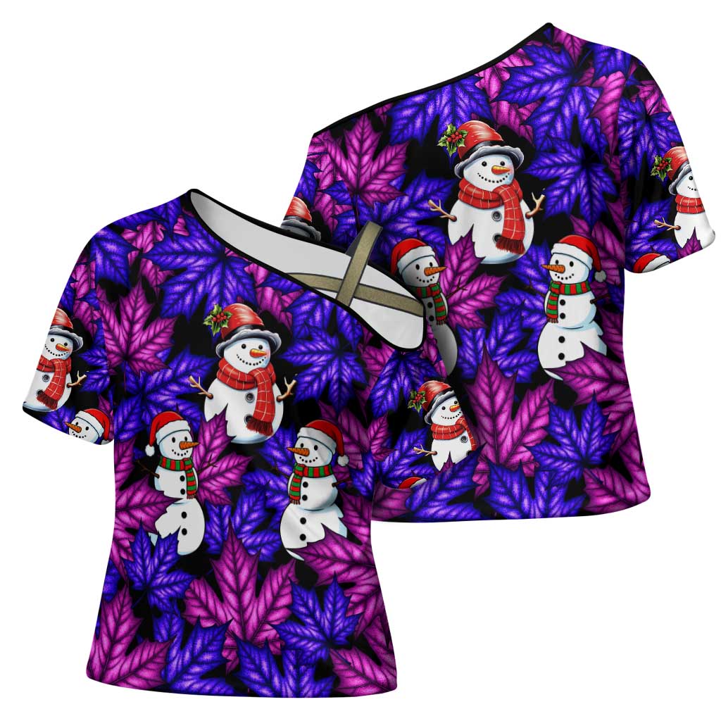 Christmas Snowman Leaves Cross Shoulder Shirt Xmas Holiday Patterns - Wonder Print Shop