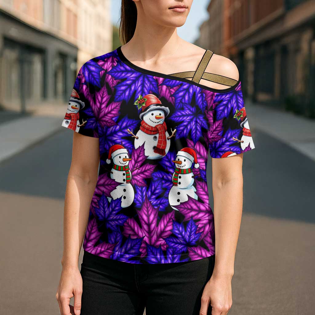 Christmas Snowman Leaves Cross Shoulder Shirt Xmas Holiday Patterns - Wonder Print Shop