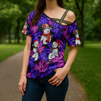 Christmas Snowman Leaves Cross Shoulder Shirt Xmas Holiday Patterns - Wonder Print Shop