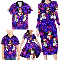 Christmas Snowman Leaves Family Matching Long Sleeve Bodycon Dress and Hawaiian Shirt Xmas Holiday Patterns - Wonder Print Shop