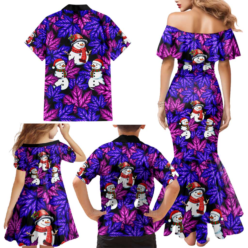 Christmas Snowman Leaves Family Matching Mermaid Dress and Hawaiian Shirt Xmas Holiday Patterns - Wonder Print Shop