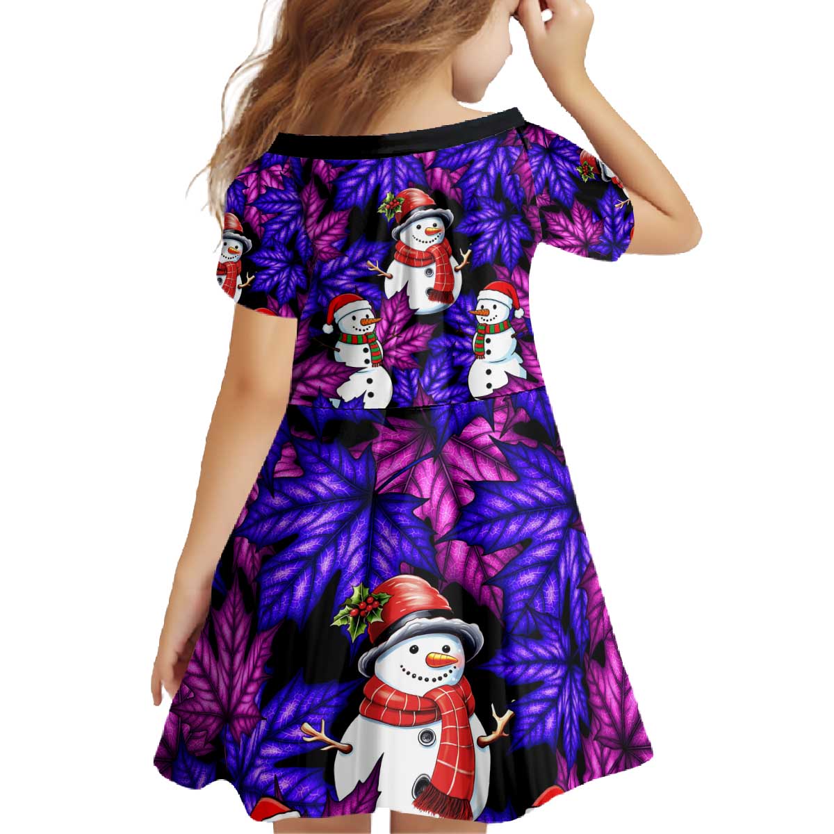 Christmas Snowman Leaves Family Matching Off The Shoulder Long Sleeve Dress and Hawaiian Shirt Xmas Holiday Patterns - Wonder Print Shop