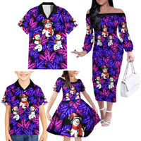 Christmas Snowman Leaves Family Matching Off The Shoulder Long Sleeve Dress and Hawaiian Shirt Xmas Holiday Patterns - Wonder Print Shop