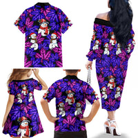 Christmas Snowman Leaves Family Matching Off The Shoulder Long Sleeve Dress and Hawaiian Shirt Xmas Holiday Patterns - Wonder Print Shop