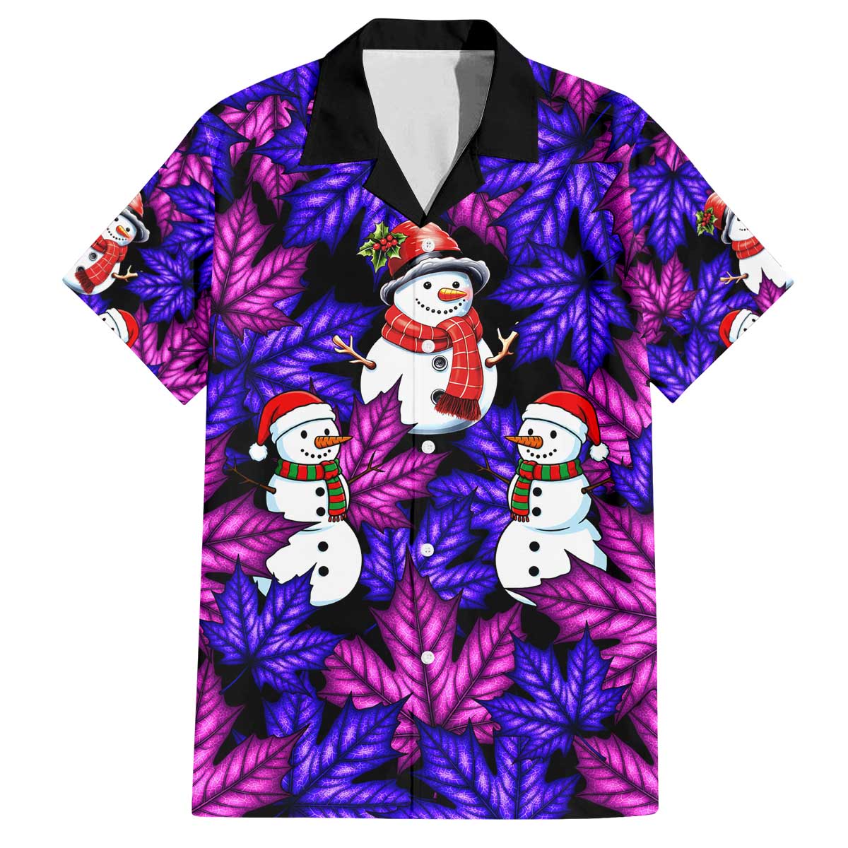 Christmas Snowman Leaves Family Matching Off The Shoulder Long Sleeve Dress and Hawaiian Shirt Xmas Holiday Patterns - Wonder Print Shop