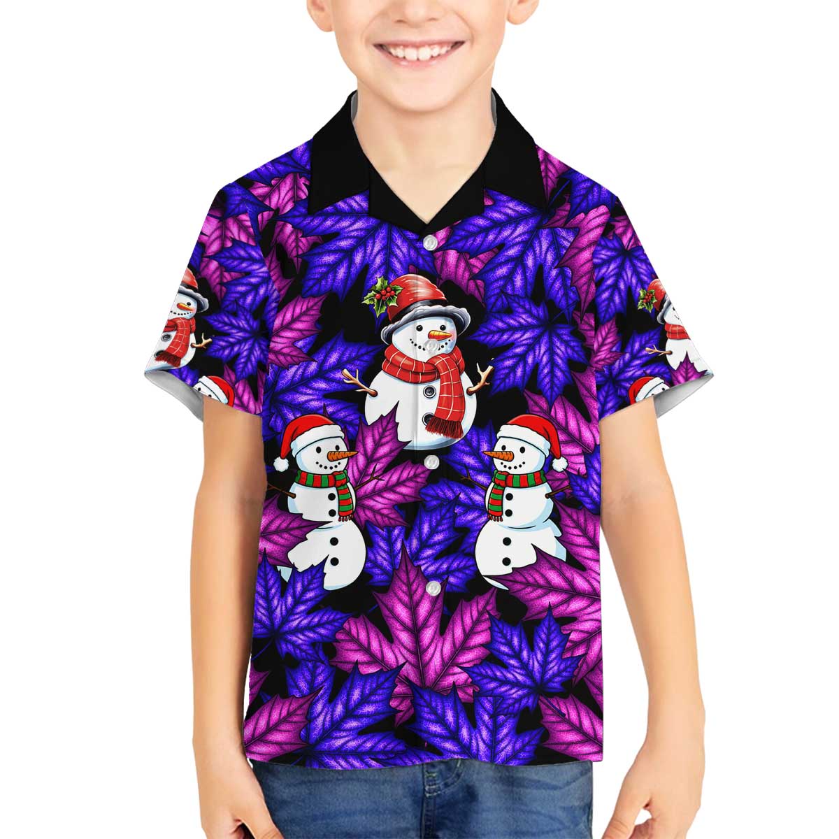 Christmas Snowman Leaves Family Matching Off The Shoulder Long Sleeve Dress and Hawaiian Shirt Xmas Holiday Patterns - Wonder Print Shop