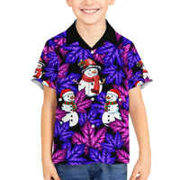 Christmas Snowman Leaves Family Matching Off The Shoulder Long Sleeve Dress and Hawaiian Shirt Xmas Holiday Patterns - Wonder Print Shop