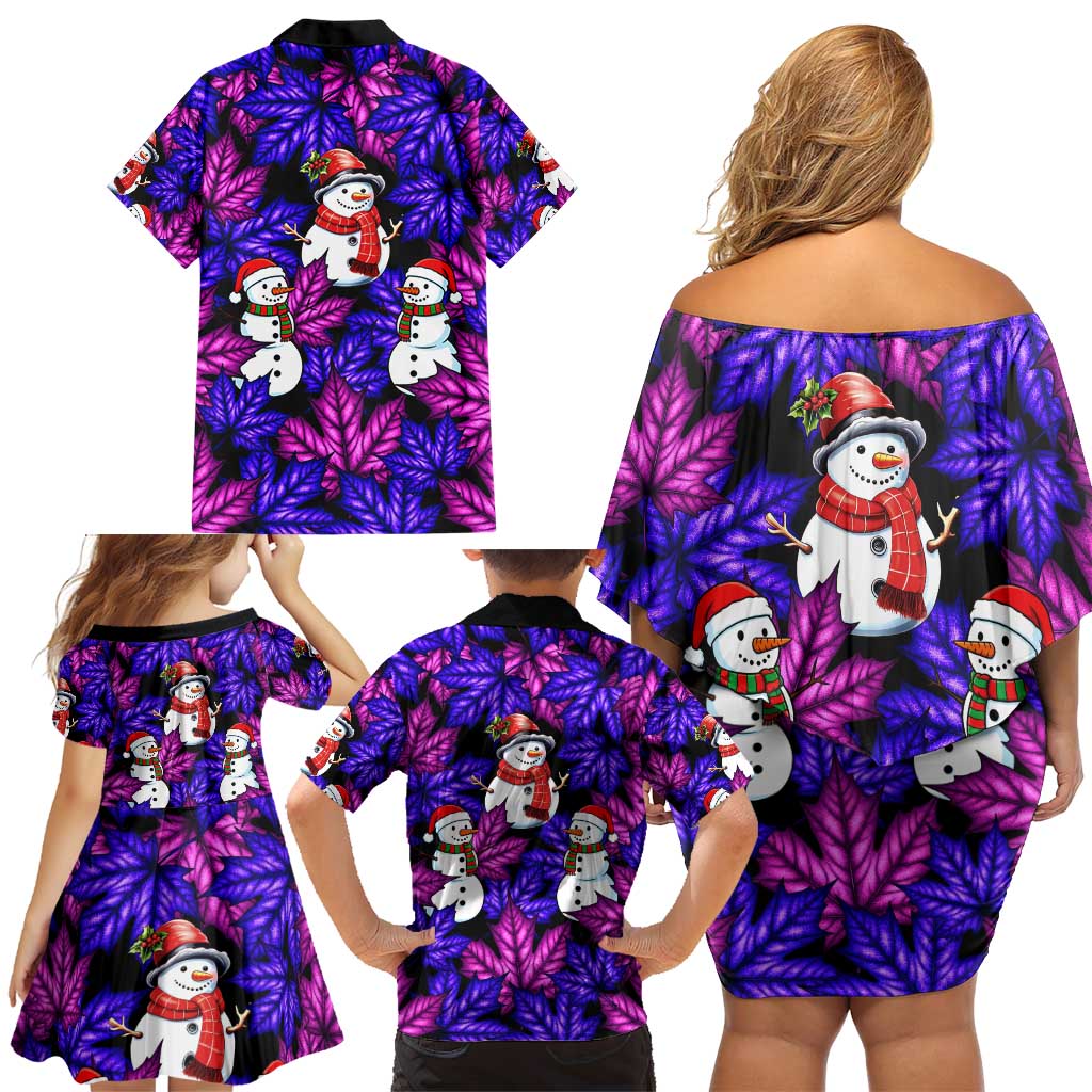 Christmas Snowman Leaves Family Matching Off Shoulder Short Dress and Hawaiian Shirt Xmas Holiday Patterns - Wonder Print Shop
