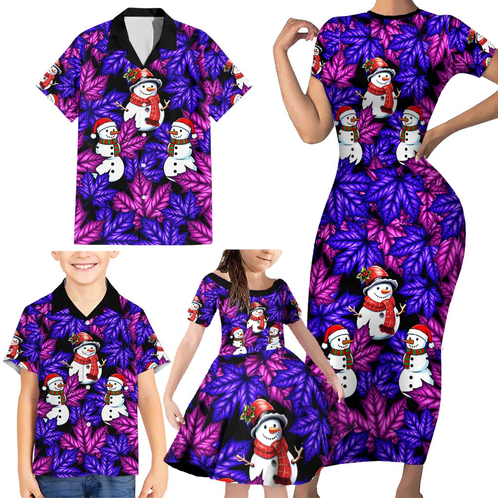 Christmas Snowman Leaves Family Matching Short Sleeve Bodycon Dress and Hawaiian Shirt Xmas Holiday Patterns - Wonder Print Shop