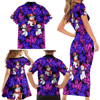 Christmas Snowman Leaves Family Matching Short Sleeve Bodycon Dress and Hawaiian Shirt Xmas Holiday Patterns - Wonder Print Shop