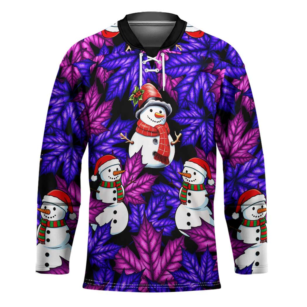 Christmas Snowman Leaves Hockey Jersey Xmas Holiday Patterns - Wonder Print Shop