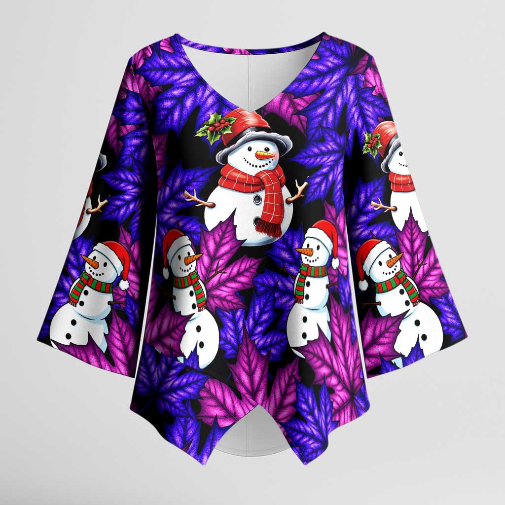 Christmas Snowman Leaves Kimono Sleeve Blouse Xmas Holiday Patterns - Wonder Print Shop