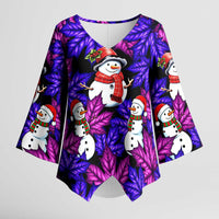 Christmas Snowman Leaves Kimono Sleeve Blouse Xmas Holiday Patterns - Wonder Print Shop