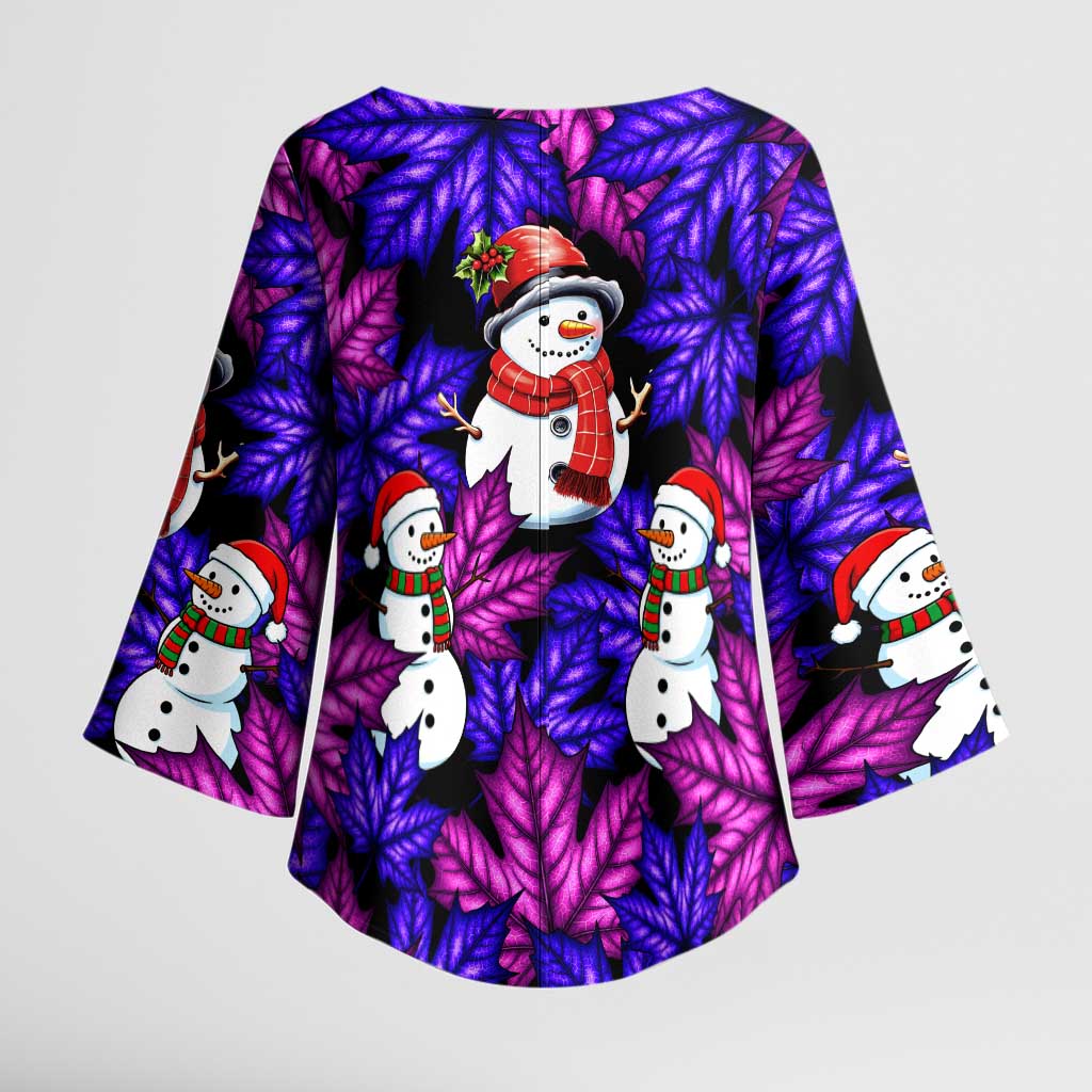 Christmas Snowman Leaves Kimono Sleeve Blouse Xmas Holiday Patterns - Wonder Print Shop