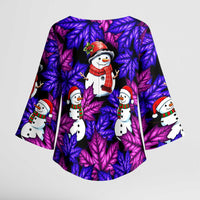 Christmas Snowman Leaves Kimono Sleeve Blouse Xmas Holiday Patterns - Wonder Print Shop