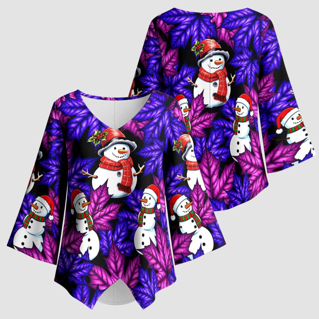 Christmas Snowman Leaves Kimono Sleeve Blouse Xmas Holiday Patterns - Wonder Print Shop