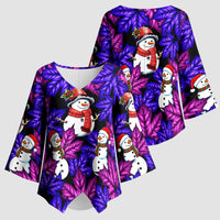 Christmas Snowman Leaves Kimono Sleeve Blouse Xmas Holiday Patterns - Wonder Print Shop