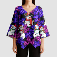 Christmas Snowman Leaves Kimono Sleeve Blouse Xmas Holiday Patterns - Wonder Print Shop