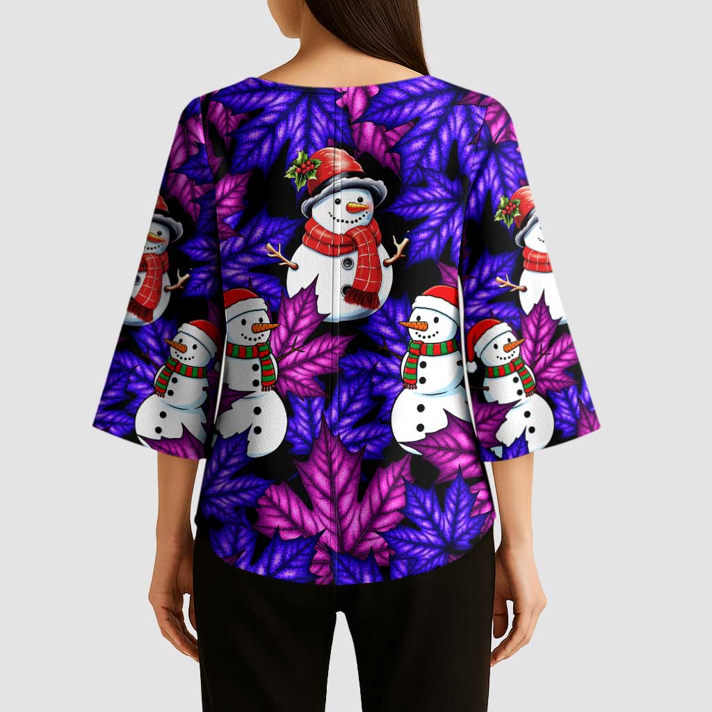 Christmas Snowman Leaves Kimono Sleeve Blouse Xmas Holiday Patterns - Wonder Print Shop