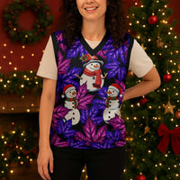 Christmas Snowman Leaves Christmas Knitted V-Neck Vest Xmas Holiday Patterns - Wonder Print Shop