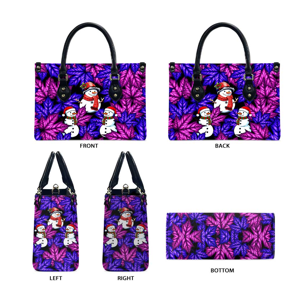 Christmas Snowman Leaves Leather Bag Xmas Holiday Patterns - Wonder Print Shop