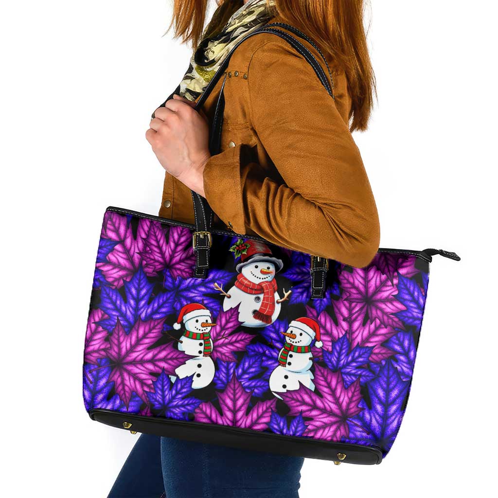 Christmas Snowman Leaves Leather Tote Bag Xmas Holiday Patterns - Wonder Print Shop