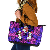 Christmas Snowman Leaves Leather Tote Bag Xmas Holiday Patterns - Wonder Print Shop