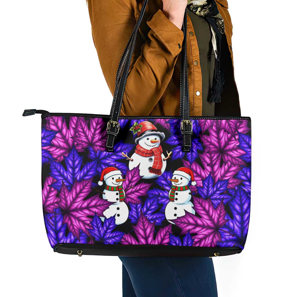 Christmas Snowman Leaves Leather Tote Bag Xmas Holiday Patterns - Wonder Print Shop