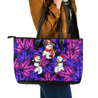 Christmas Snowman Leaves Leather Tote Bag Xmas Holiday Patterns - Wonder Print Shop