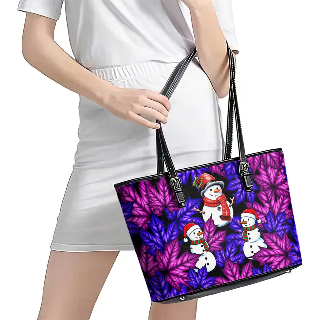 Christmas Snowman Leaves Leather Tote Bag Xmas Holiday Patterns - Wonder Print Shop