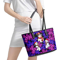 Christmas Snowman Leaves Leather Tote Bag Xmas Holiday Patterns - Wonder Print Shop