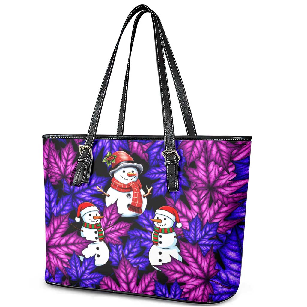 Christmas Snowman Leaves Leather Tote Bag Xmas Holiday Patterns - Wonder Print Shop