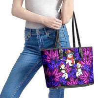 Christmas Snowman Leaves Leather Tote Bag Xmas Holiday Patterns - Wonder Print Shop
