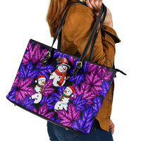 Christmas Snowman Leaves Leather Tote Bag Xmas Holiday Patterns - Wonder Print Shop