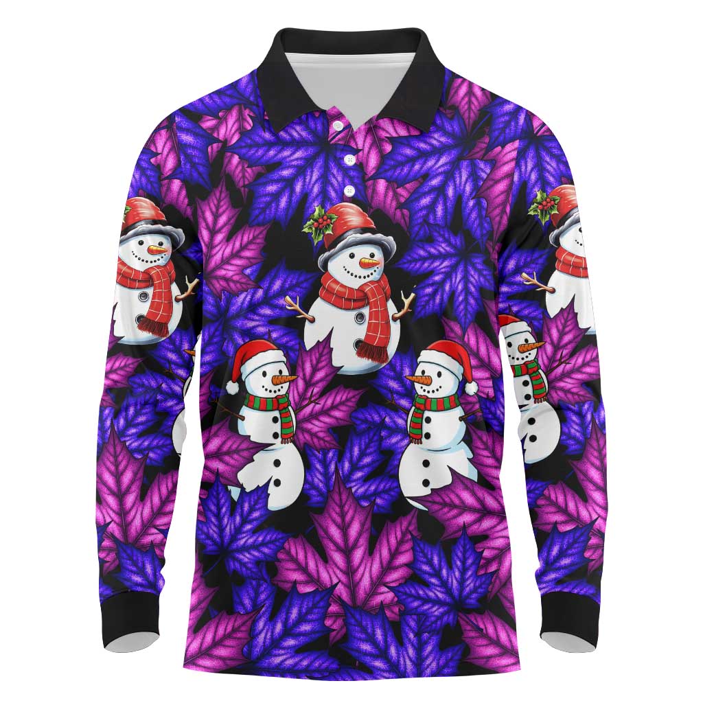 Christmas Snowman Leaves Long Sleeve Polo Shirt Xmas Holiday Patterns - Wonder Print Shop
