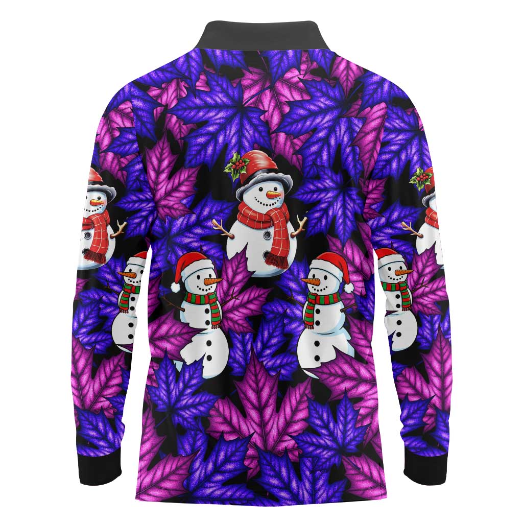 Christmas Snowman Leaves Long Sleeve Polo Shirt Xmas Holiday Patterns - Wonder Print Shop