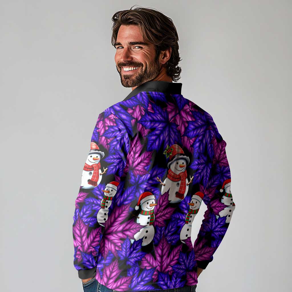 Christmas Snowman Leaves Long Sleeve Polo Shirt Xmas Holiday Patterns - Wonder Print Shop