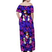 Christmas Snowman Leaves Off Shoulder Maxi Dress Xmas Holiday Patterns - Wonder Print Shop