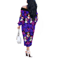 Christmas Snowman Leaves Off The Shoulder Long Sleeve Dress Xmas Holiday Patterns - Wonder Print Shop