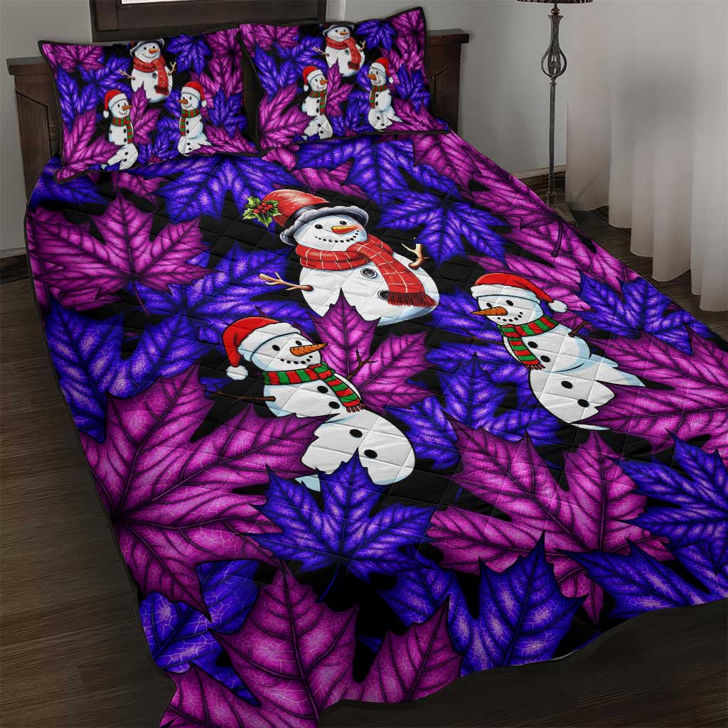 Christmas Snowman Leaves Quilt Bed Set Xmas Holiday Patterns - Wonder Print Shop