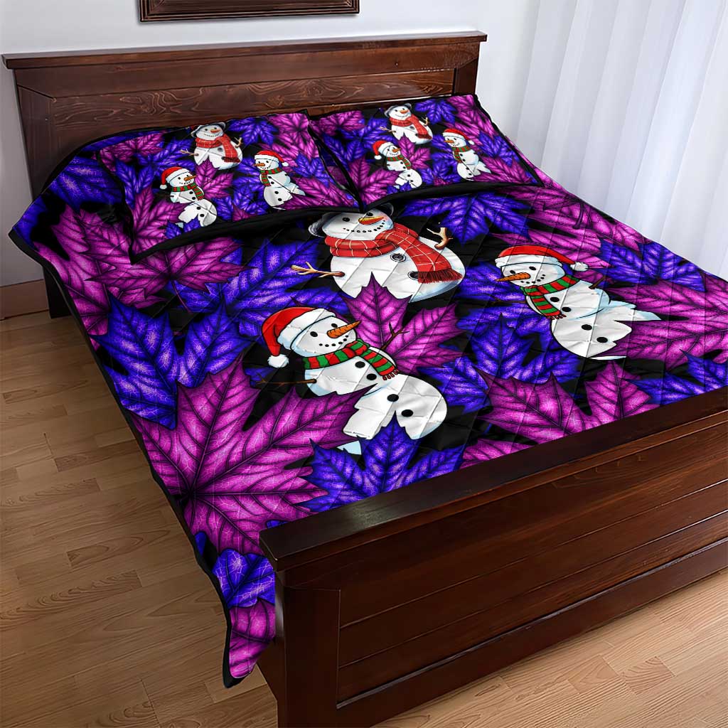 Christmas Snowman Leaves Quilt Bed Set Xmas Holiday Patterns - Wonder Print Shop