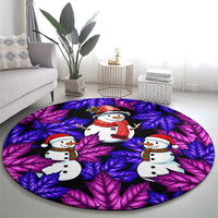 Christmas Snowman Leaves Round Carpet Xmas Holiday Patterns - Wonder Print Shop