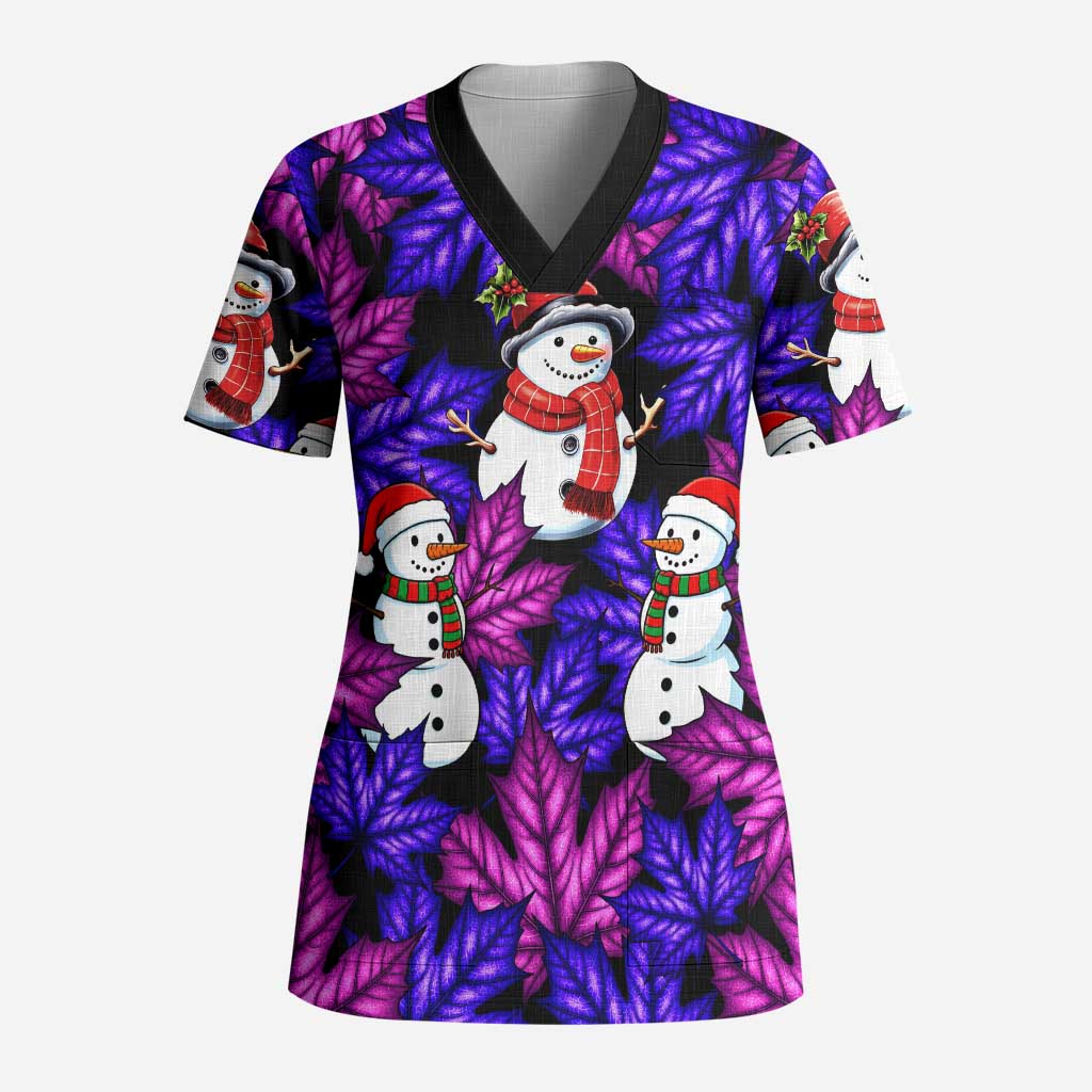 Christmas Snowman Leaves Scrub Top Xmas Holiday Patterns - Wonder Print Shop