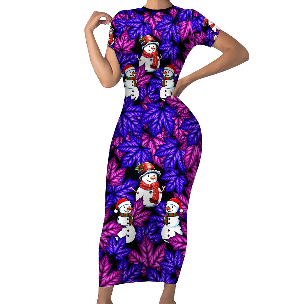 Christmas Snowman Leaves Short Sleeve Bodycon Dress Xmas Holiday Patterns - Wonder Print Shop
