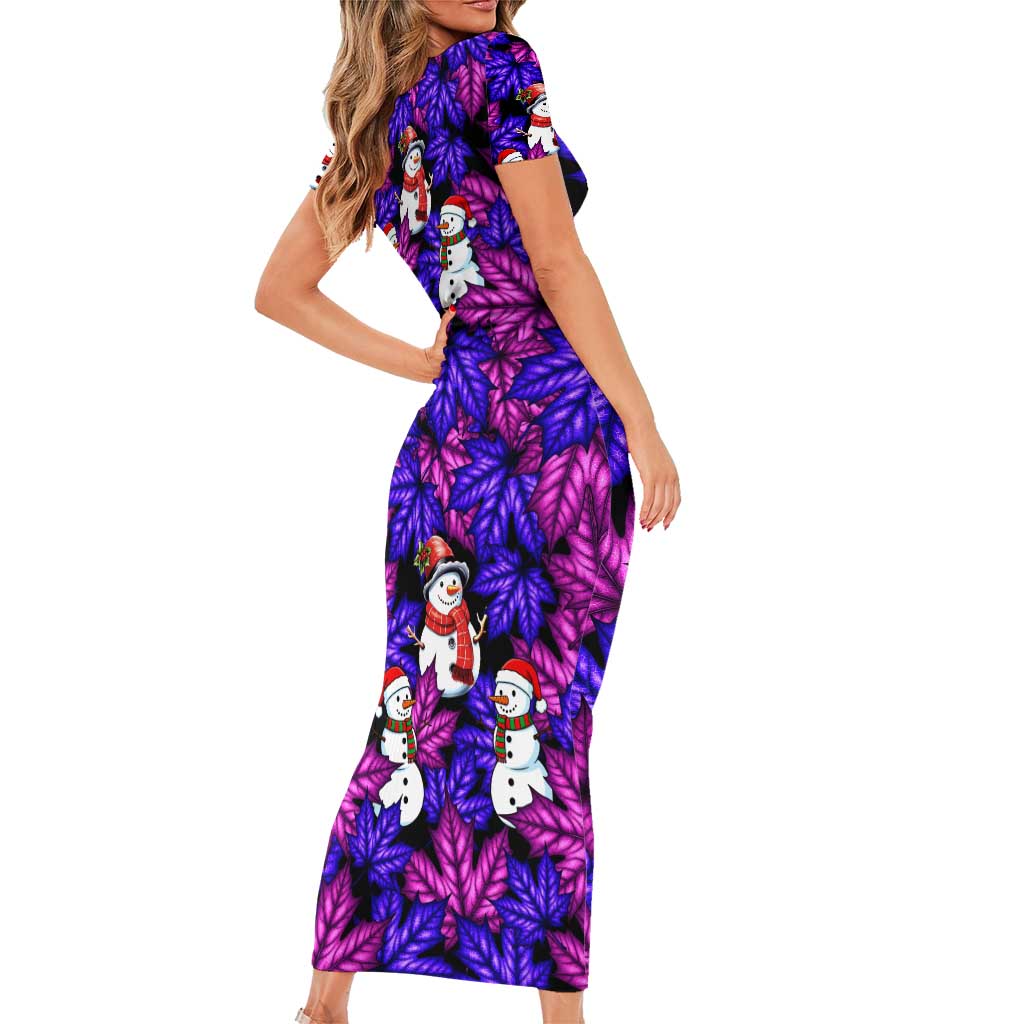 Christmas Snowman Leaves Short Sleeve Bodycon Dress Xmas Holiday Patterns - Wonder Print Shop
