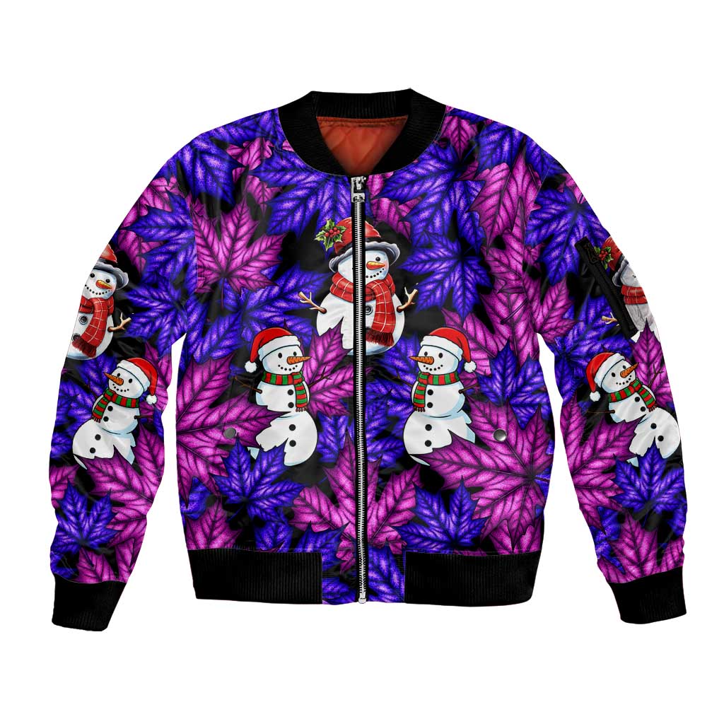 Christmas Snowman Leaves Sleeve Zip Bomber Jacket Xmas Holiday Patterns - Wonder Print Shop